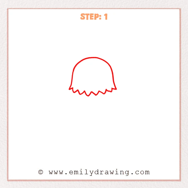 how to draw a bald eagle - Step 1: Bald eagle head outline with a rounded top and a jagged feather edge at the bottom.